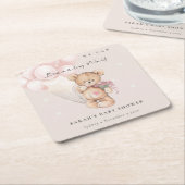 かわいい赤面bearly待ちクマ気球ベビーシャワー スクエアペーパーコースター (アングル)