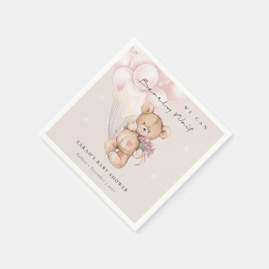 かわいい赤面bearly待ちクマ気球ベビーシャワー スタンダードカクテルナプキン (角)