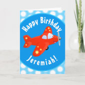 かわいい赤飛行機飛んでいる漫画イラストレーション カード (正面)