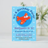 かわいい赤飛行機飛んでいる漫画イラストレーション 招待状 (スタンド正面)