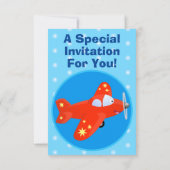 かわいい赤飛行機飛んでいる漫画イラストレーション 招待状 (裏面)