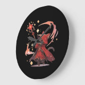 かわいい赤魔道士猫ヒーロー ラージ壁時計 (傾斜)