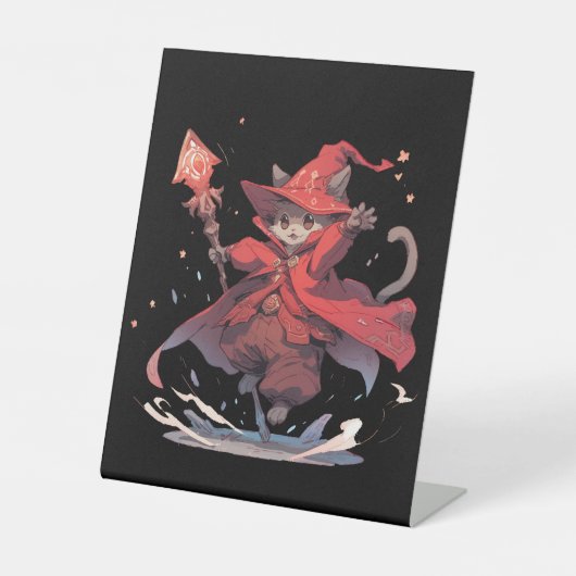 かわいい赤魔道士猫ヒーロー 台座サイン (正面)