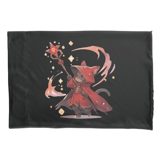 かわいい赤魔道士猫ヒーロー 枕カバー (正面)