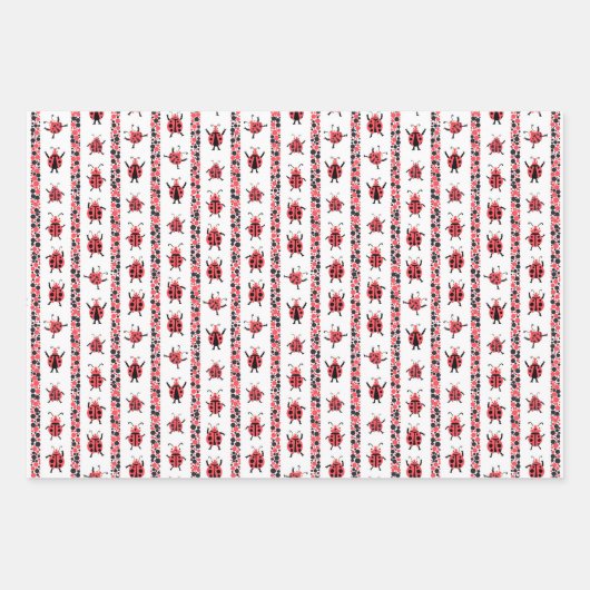  かわいい赤黒のラディバグハッピーバースデーキッズ ラッピングペーパーシート (正面3)