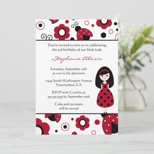 かわいい赤黒人レディーの誕生日パーティーの招待 招待状 (スタンド正面)