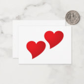 かわいい赤2ハートミニマリストバレンタインデー ノートカード (正面/裏面インサイチュ)