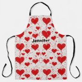 かわいい赤、ピンクのハート、バレンタインデーのモノグラム エプロン (正面)