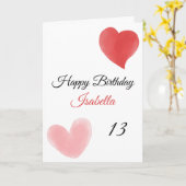 かわいい赤&ピンクダブル絵を描ハート13誕生日 カード (黄色い花)