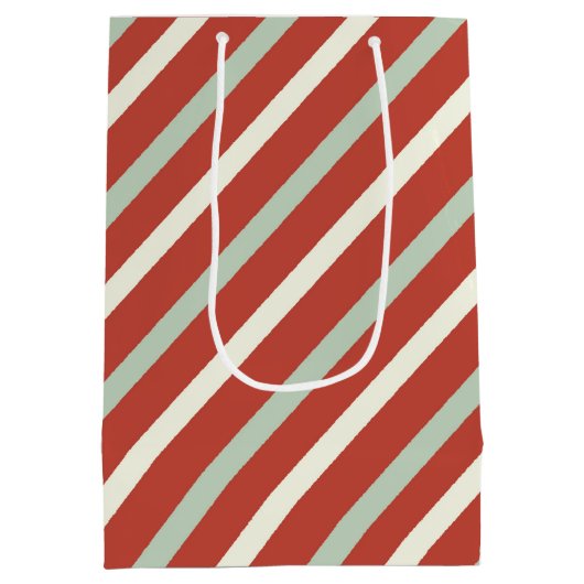 かわいい赤、緑、白キャンディストライプクリスマス名 ミディアムペーパーバッグ (裏面)