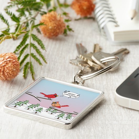 かわいい赤(鳥)ショウジョウコウカンチョウがメリークリスマスを歌う キーホルダー (側面)