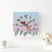 かわいい赤(鳥)ショウジョウコウカンチョウがメリークリスマスを歌う スクエア壁時計 (ホーム)