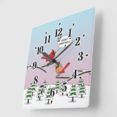 かわいい赤(鳥)ショウジョウコウカンチョウがメリークリスマスを歌う スクエア壁時計 (傾斜)