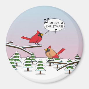 かわいい赤（鳥）ショウジョウコウカンチョウがメリークリスマスを歌う マグネット