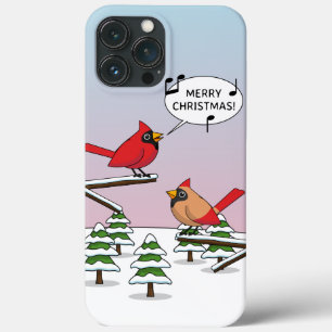 かわいい赤(鳥)ショウジョウコウカンチョウがメリークリスマスを歌う iPhone 13 PRO MAXケース