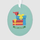 かわいい赤(鳥)ショウジョウコウカンチョウで青いプレゼントを オーナメント (正面)