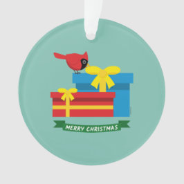 かわいい赤(鳥)ショウジョウコウカンチョウで青いプレゼントを オーナメント