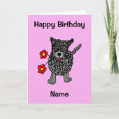 かわいい走り書き犬ピンクの漫画誕生日 カード (正面)