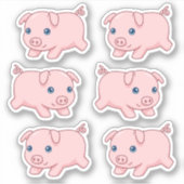 かわいい走る子豚、6個セット シール (正面)