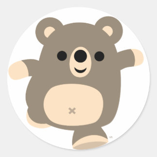 かわいい走アニメのクマのステッカー ラウンドシール