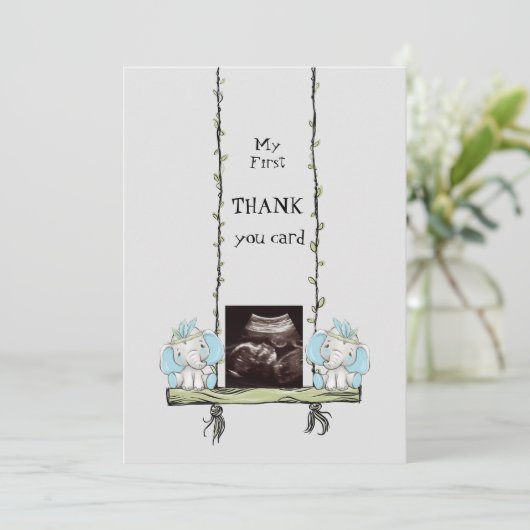 かわいい超音波感謝してい象揺れ サンキューカード (スタンド正面)