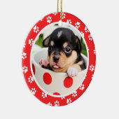 かわいい足は|の子犬の初めてのクリスマスの写真を印刷します セラミックオーナメント (右)