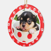 かわいい足は|の子犬の初めてのクリスマスの写真を印刷します セラミックオーナメント (左)