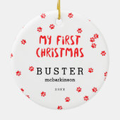 かわいい足は|の子犬の初めてのクリスマスの写真を印刷します セラミックオーナメント (裏面)