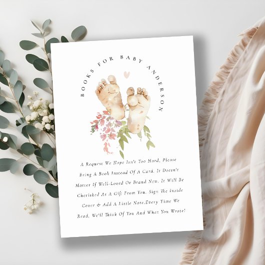 かわいい足ピンクのフローラガールブック赤ちゃんシャワー エンクロージャーカード