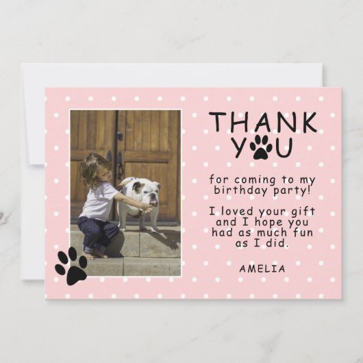 かわいい足印のピンクの誕生日ありがとう写真 カード (正面)