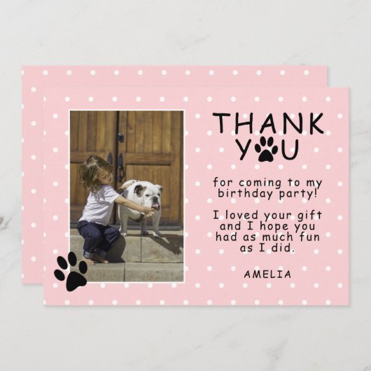 かわいい足印のピンクの誕生日ありがとう写真 カード (正面/裏面)