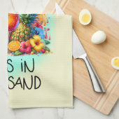 かわいい足指の砂は手のワードアートを飲む キッチンタオル (四つ折り)