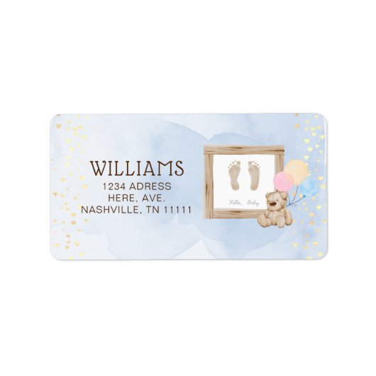 かわいい足水彩青い赤ちゃんシャワーありがとう ラベル (正面)