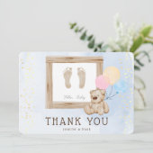 かわいい足水彩青い赤ちゃんシャワーありがとう 招待状 (スタンド正面)