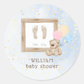 かわいい足水彩青ベビーシャワー ラウンドシール (正面)