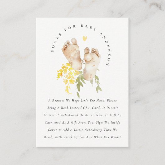 かわいい足赤ちゃんシャワー用イエローフローラ本 エンクロージャーカード (正面)