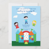 かわいい跳ね上がりの家の誕生日のパーティの招待状 招待状 (正面)