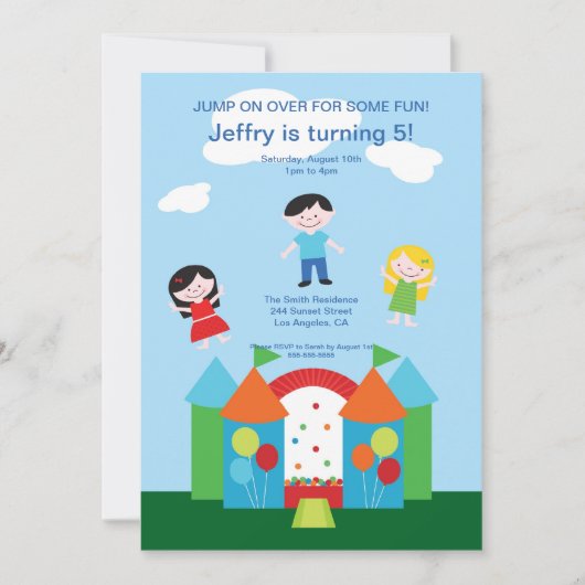かわいい跳ね上がりの家の誕生日のパーティの招待状 招待状 (正面)