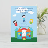 かわいい跳ね上がりの家の誕生日のパーティの招待状 招待状 (スタンド正面)