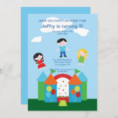 かわいい跳ね上がりの家の誕生日のパーティの招待状 招待状 (正面/裏面)