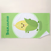 かわいい踊りかわいいコーンcob漫画イラストレーション ビーチタオル (正面)