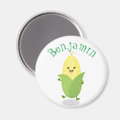 かわいい踊りかわいいコーンcob漫画イラストレーション マグネット (正面/裏面)