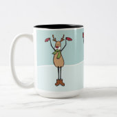 かわいい踊りのトナカイ-クリスマス ツートーンマグカップ (左)