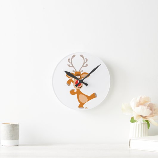 かわいい踊りの漫画のトナカイの柱時計 ラウンド壁時計 (ホーム)
