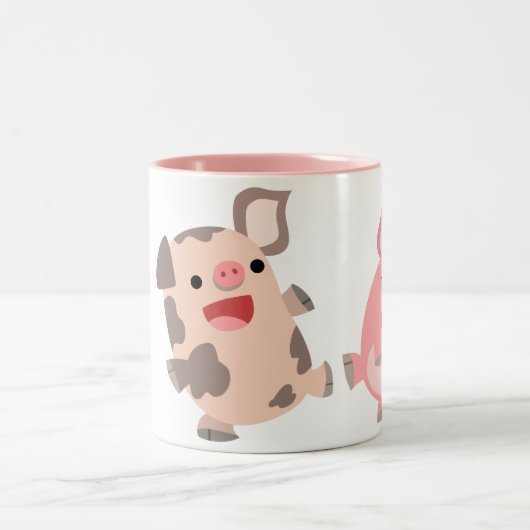 かわいい踊りの漫画のブタのマグ ツートーンマグカップ (中央)