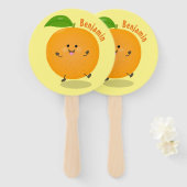 かわいい踊りオレンジの柑橘類 ハンドファン (正面&裏面)