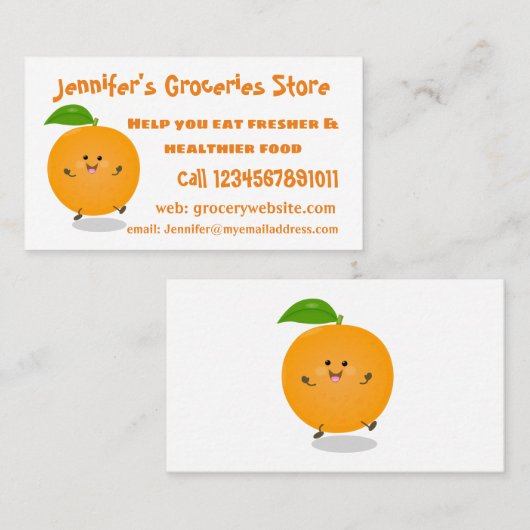 かわいい踊りオレンジの柑橘類 名刺 (正面/裏面)