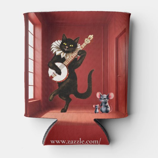 かわいい踊りギターキャットとマウスクーラーボックス 缶クーラー (正面)