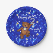 かわいい踊りクマ二歳の誕生日 ペーパープレート (正面)
