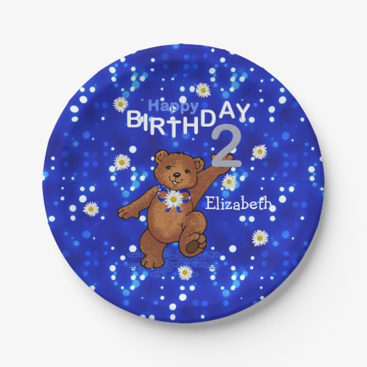 かわいい踊りクマ二歳の誕生日 ペーパープレート (正面)